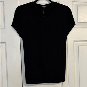 EXPRESS NWT Small Classic Black Ribbed Short Sleeve Top Sweater Tie Stretc